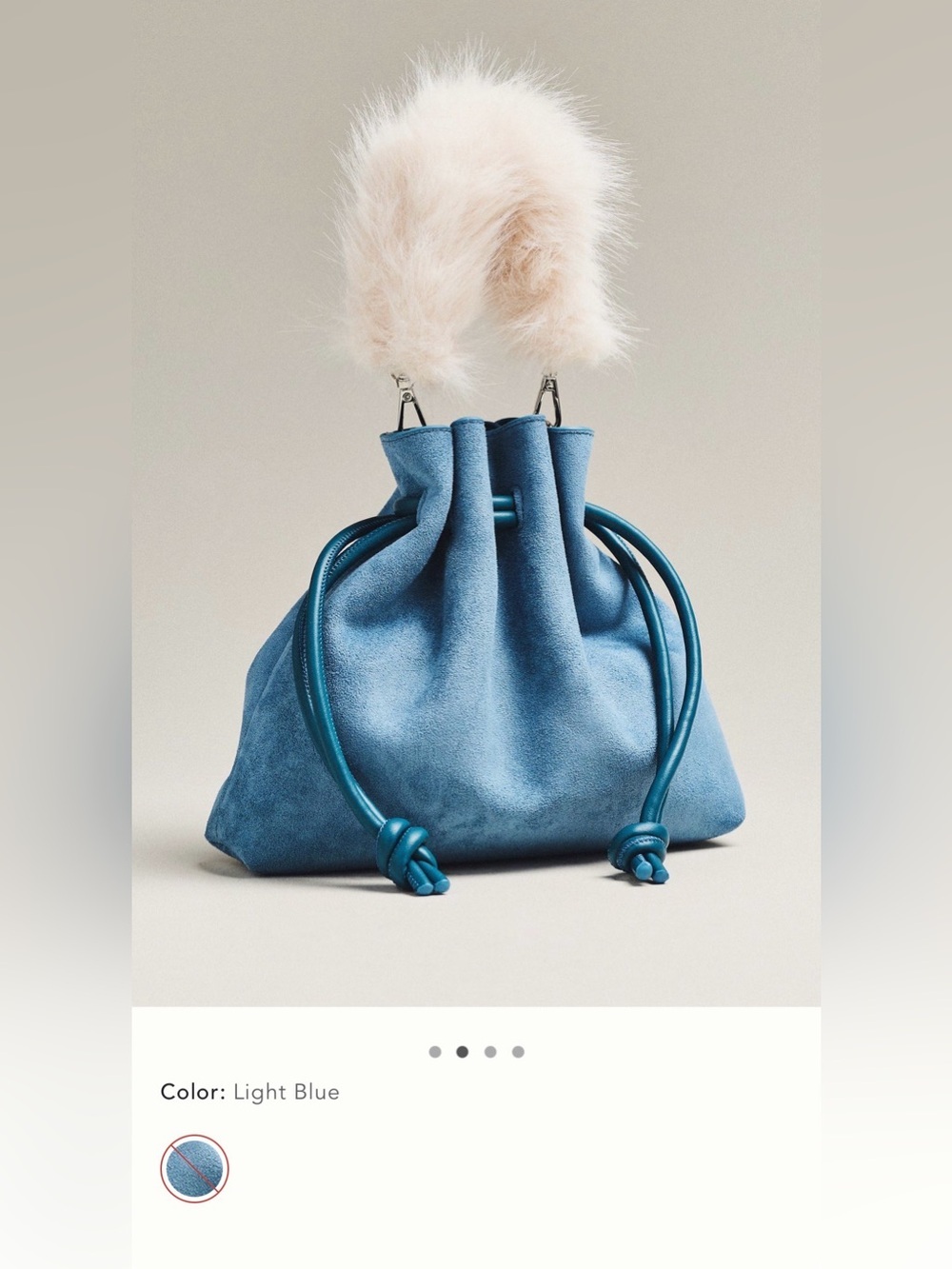 New Anthropologie cinched faux suede fur bucket bag light blue